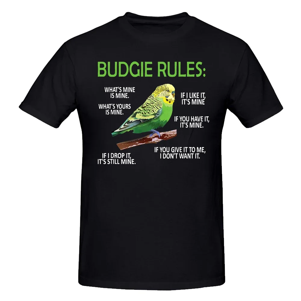 Funny Budgie Rules Parakeet Bird Budgerigar T Shirts Streetwear Short Sleeve Birthday Gifts Summer Style T-shirt Mens_voghion.com