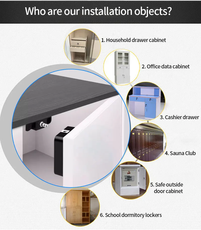 Smart Drawer Lock Invisible Electronic RFID 13.56MHz IC Cabinet Lock Unlock Inte
