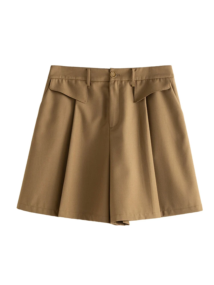 DUSHU Commuting Retro Coffee Color Simple Suit Pants for Women Summer New High Waist Loose Comfortable Chic Shorts for Female