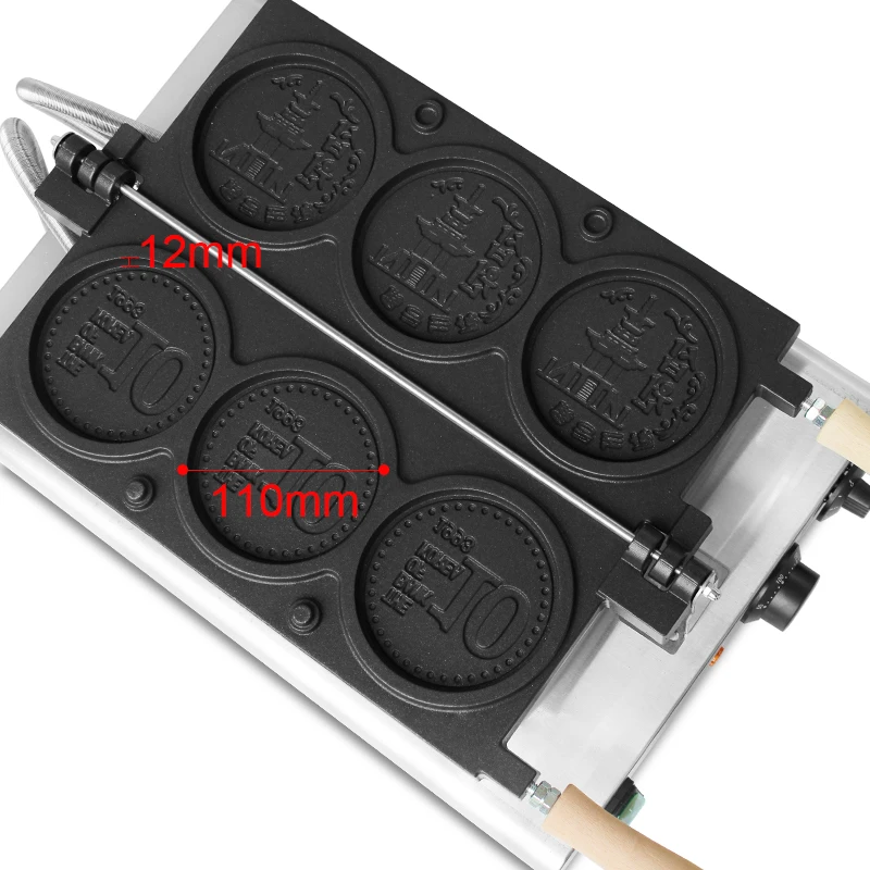 3/4 PCS Gold Coin Waffle Machine Cheese Cartoon Coin Scones Waffle Maker For Commercial Internet Celebrity Korea Baked Snacks 3