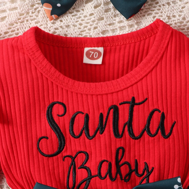 ma&baby 0-18M Christmas Newborn Infant Baby Girls Rompers Long Sleeve Letter Santa Hat Print Jumpsuit Headband Xmas Outfits D05