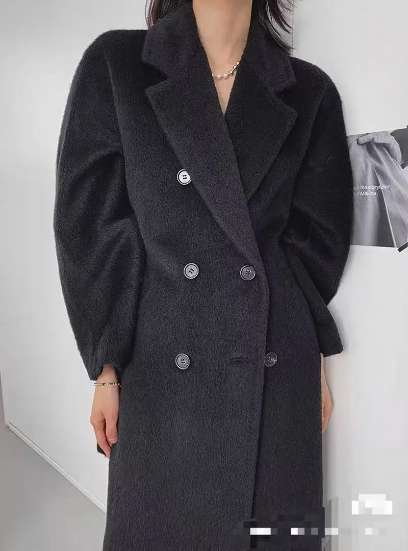 High Quality Camel Color Wool Suri Alpaca Coat Medium Long Women