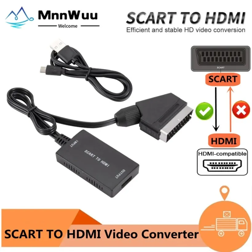 Mnnwuu 1080P Scart Convertitore Audio Video Compatibile Con Hdmi Con Cavo Usb Per Hdtv Sky Box Convertitore Di Segnale Televisivo Dvd Di Alta Qualità