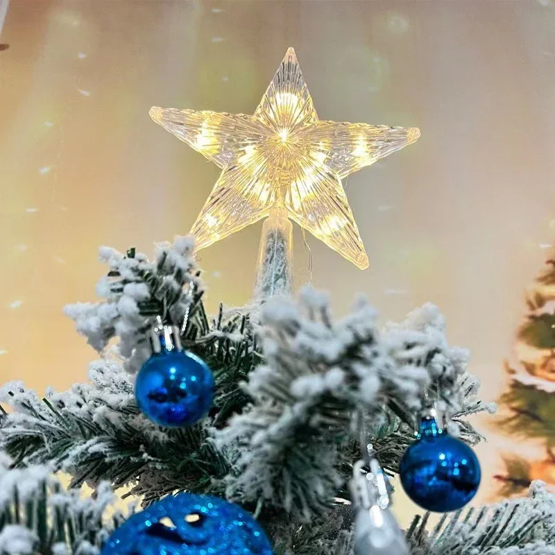 Christmas Tree Decoration 15cm Glowing Tree Topper Five-pointed Star Transparent LED Shining Xmas Colorful