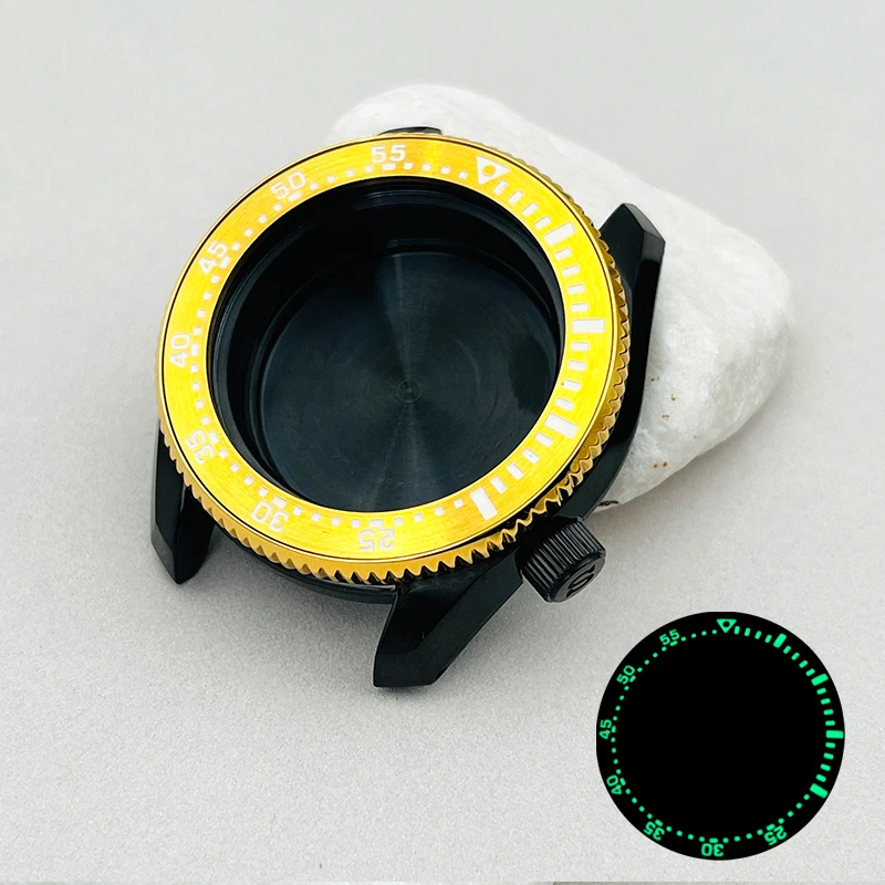

Mod 42mm SPB185 SPB187 Black Watch Cases Gold Gear Bezel Wave Bottom Cover Fits Seiko NH35 NH36 Movements Watch Repair Parts