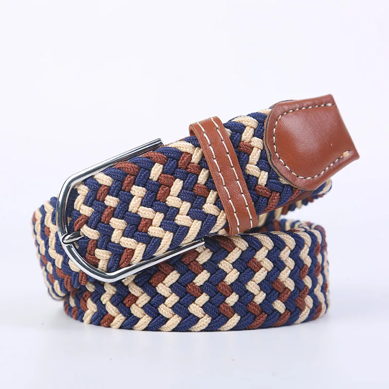 Black Blue Beige Unisex Women Casual Knitted Pin Buckle Thin Belt Woven Canvas Elastic Expandable Braided Stretch Belts for Men
