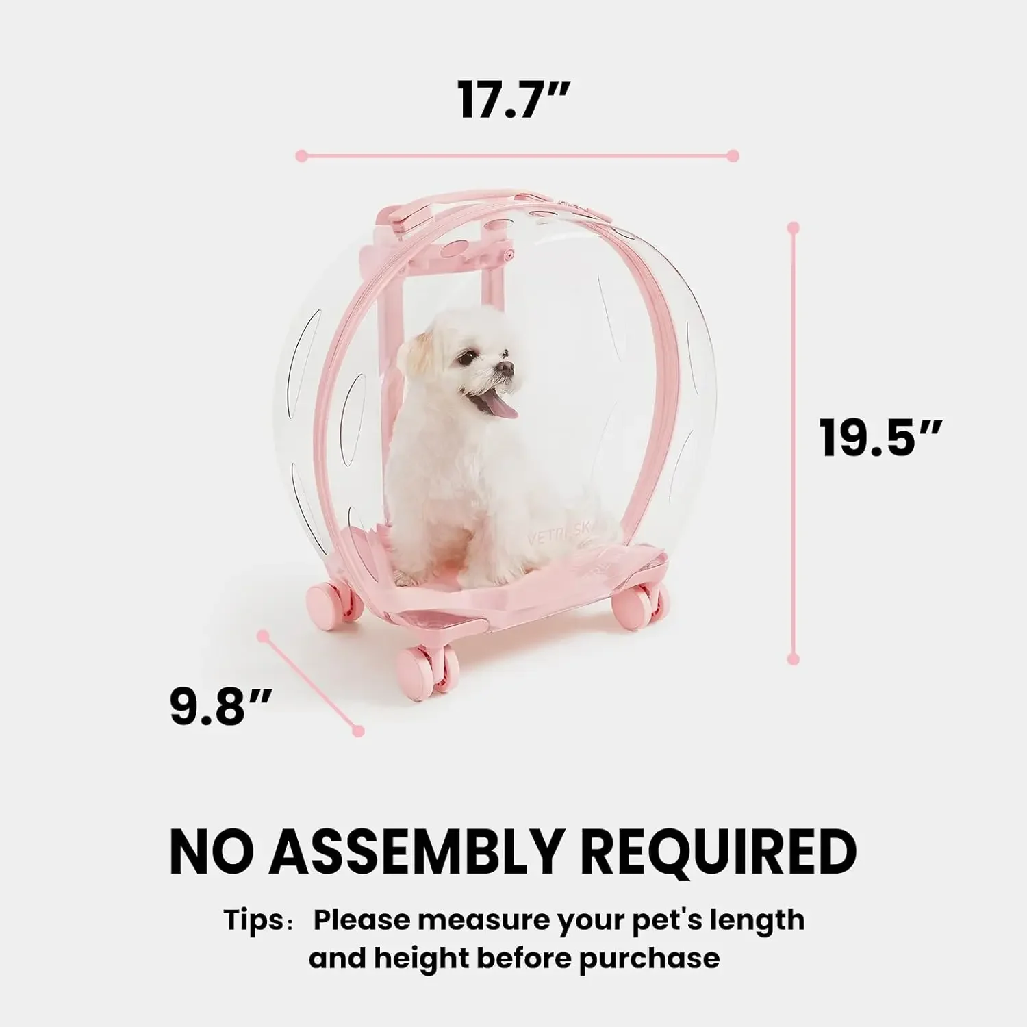 VETRESKA Pet Carrier with 2 Mats, Pink Pet Transport Luggage with Wheels and Telescopic Handle
