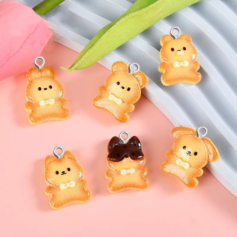 

10Pcs Simulation Catoon Bear Rabbit Biscuit Resin Charms DIY Earrings Necklace Decor Supplies Creative Jewelry Pendant Accessory