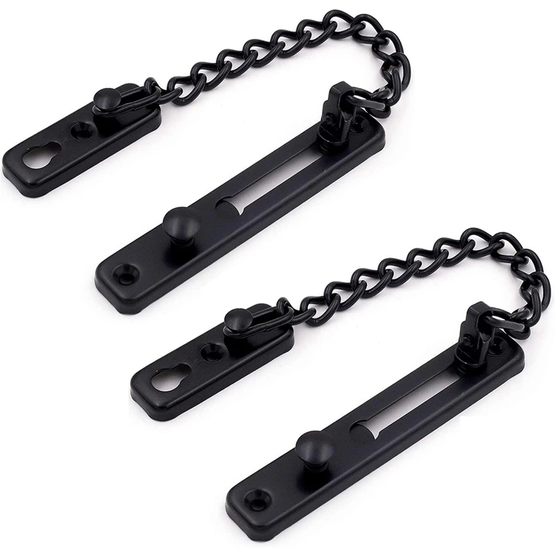 2 Pack Door Chain Lock, Stainless Steel Security Chain Guard, Polished Door Latch With Screws, Black Retail
