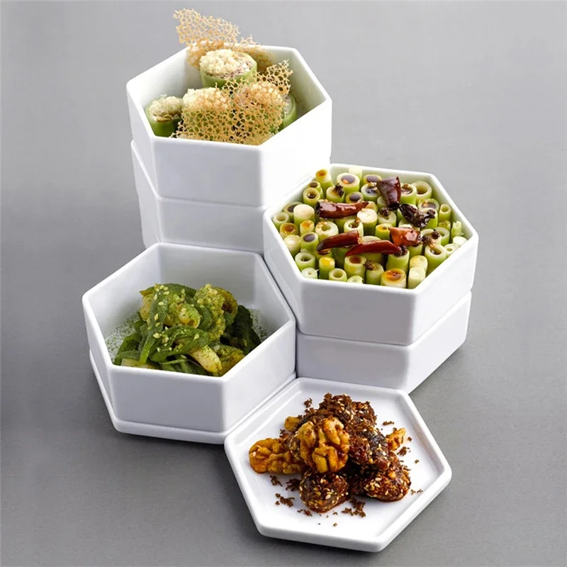 Fashion restaurant dishes Special Cold Dishes Ceramic snack platter Hexagonal bowl Hexagonal platter Snacks New Chinese Bowl