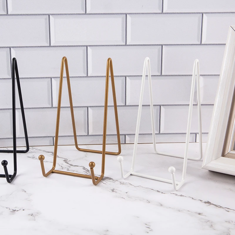 Metal Plate Display Stand Picture Easel Stands Holder Display Pictures Frame Photo Decorative Plate Dish Tabletop Arts 1pc plate display stand