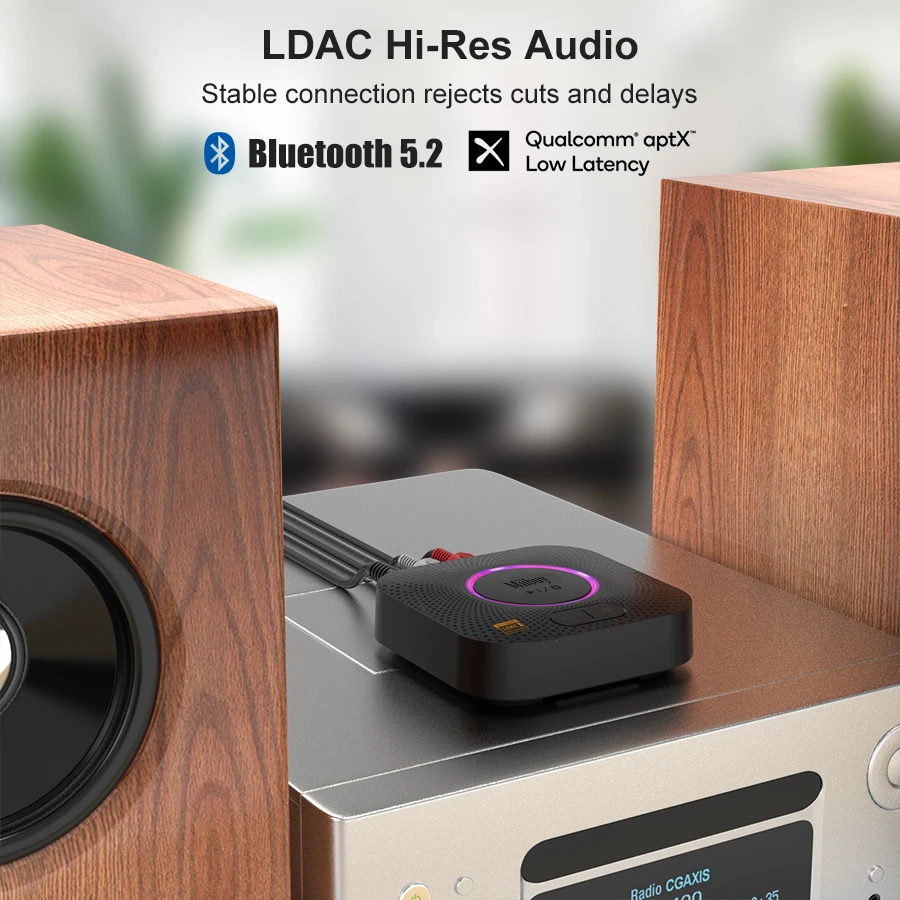 High Pass Bluetooth 5.2 Receiver LDAC Volume SBC,AAC,aptx,aptxLL,aptxHD,,LDAC(up to 990 kbps/LPCM 96kHz/24bit) RCA 3.5mm Audio