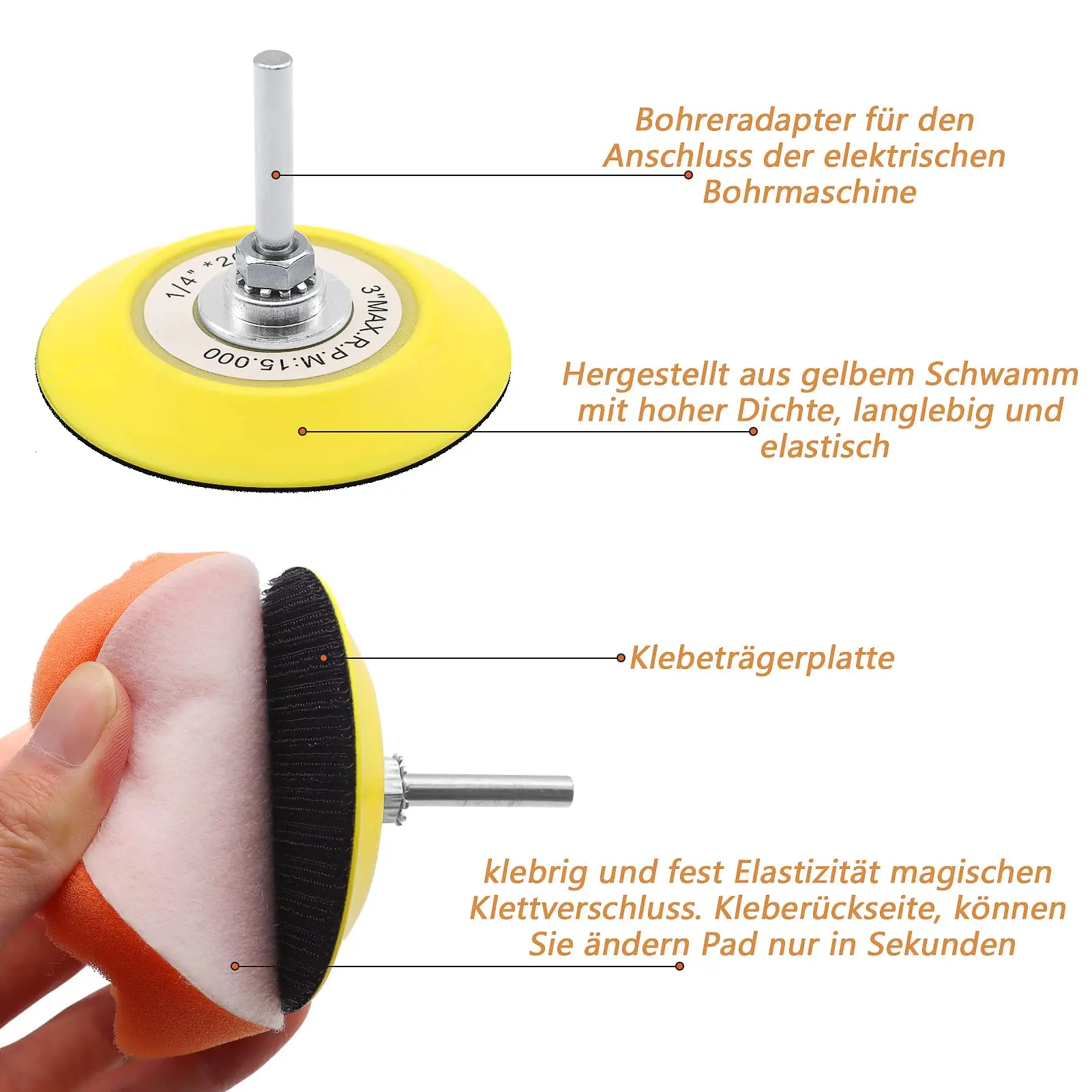 VIBRATITE 15 Pcs 80mm 연마 스폰지 자동차 세트 연마 스폰지 패드 연마 부착 무선 스크루 드라이버 자동차 PolishingPad
