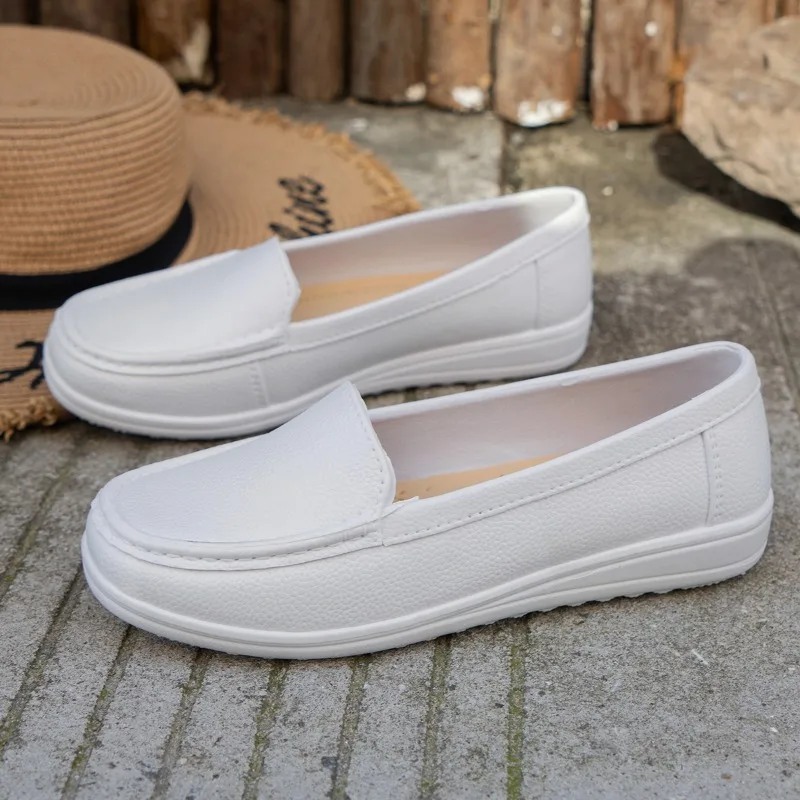 2025 Women's Shoes Spring High Quality Leather Soft Outsole Work Women Black Swing Larger Size Wedge Single Shoes 3