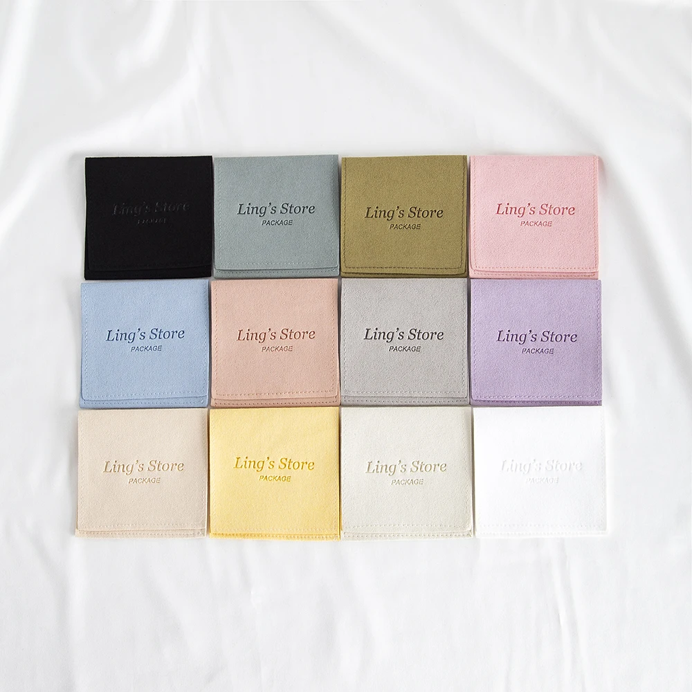 100 Stück Mikrofaser-Schmuckbeutel mit individuellem Logo, 6x6cm 8x6cm 8x8cm 9x9cm, Geschenktasche aus Samt und Wildleder, Organizer für Ringe und Ohrringe, Hochzeitsgeschenke – Detail 6