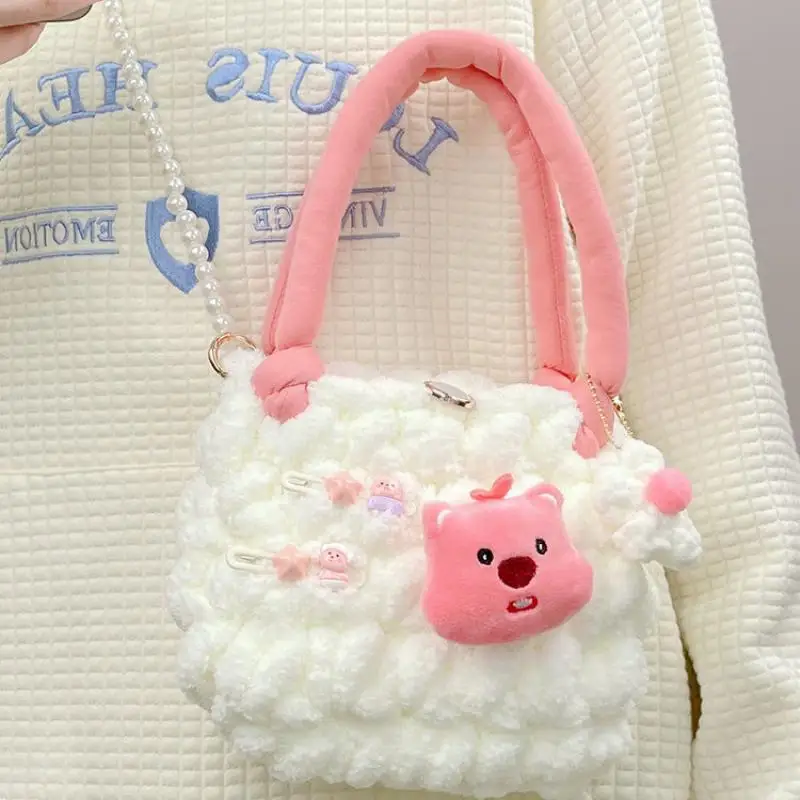 

Cartoon Loopy Sanrios Cinnamoroll Kuromi Pompompurin Hello Kitty Cotton Candy Clouds Bag Handmade Knitting Bag for Girl Birthday