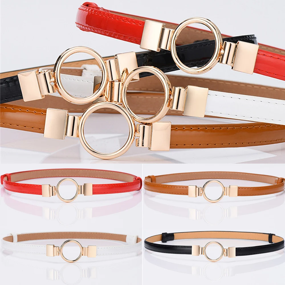 Womens Fashion Slim Belt Round Metal Buckle PU Leather Cute Red Waistband for Women Belts Cinturones Para Mujer ремень женский