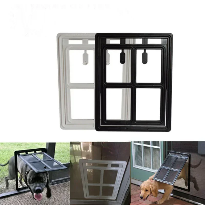 Home Lockable Dog Screen Door Pet Cat Screen Door Plastic Pet Door for Mosquito Proof Screen Window Security Flap Gate Dog Fence
