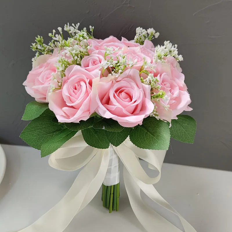 Wedding Bouquets Bride Bouquet White Silk Roses Artificial Flowers Babysbreath Boutonniere Mariage Bridal Bridesmaids Corsage Wedding Accessories