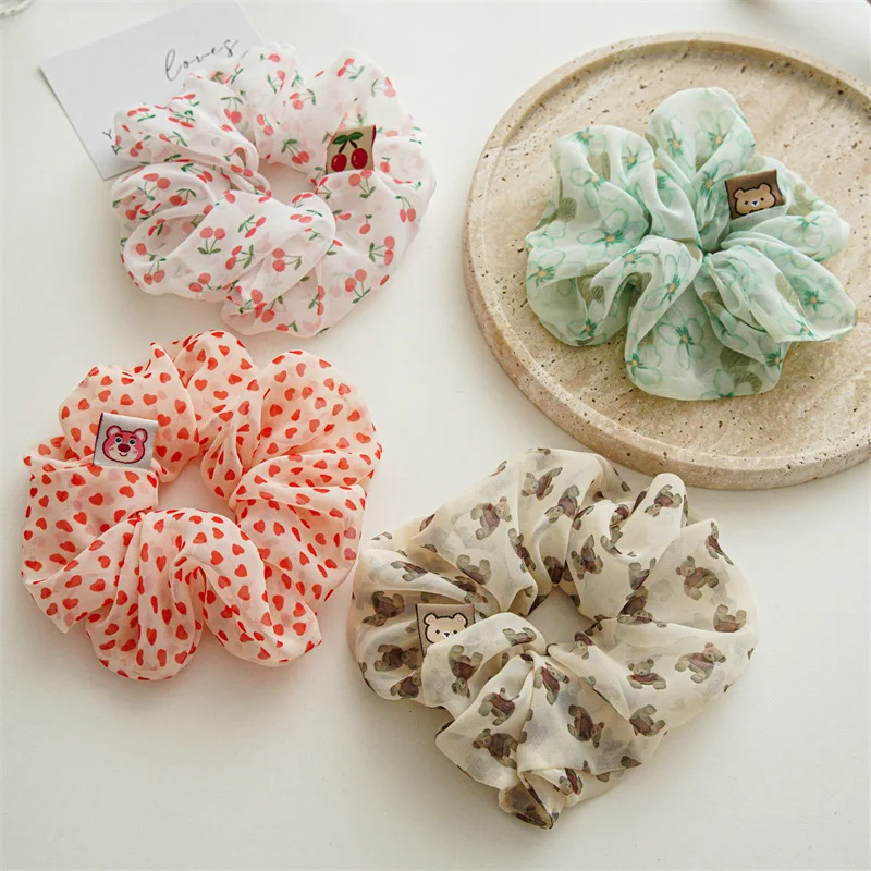 Summer Sweet Organza Elastic Hair Band Ins Style Senior Print Geometric Pattern Large Hair Accessories Scrunchie