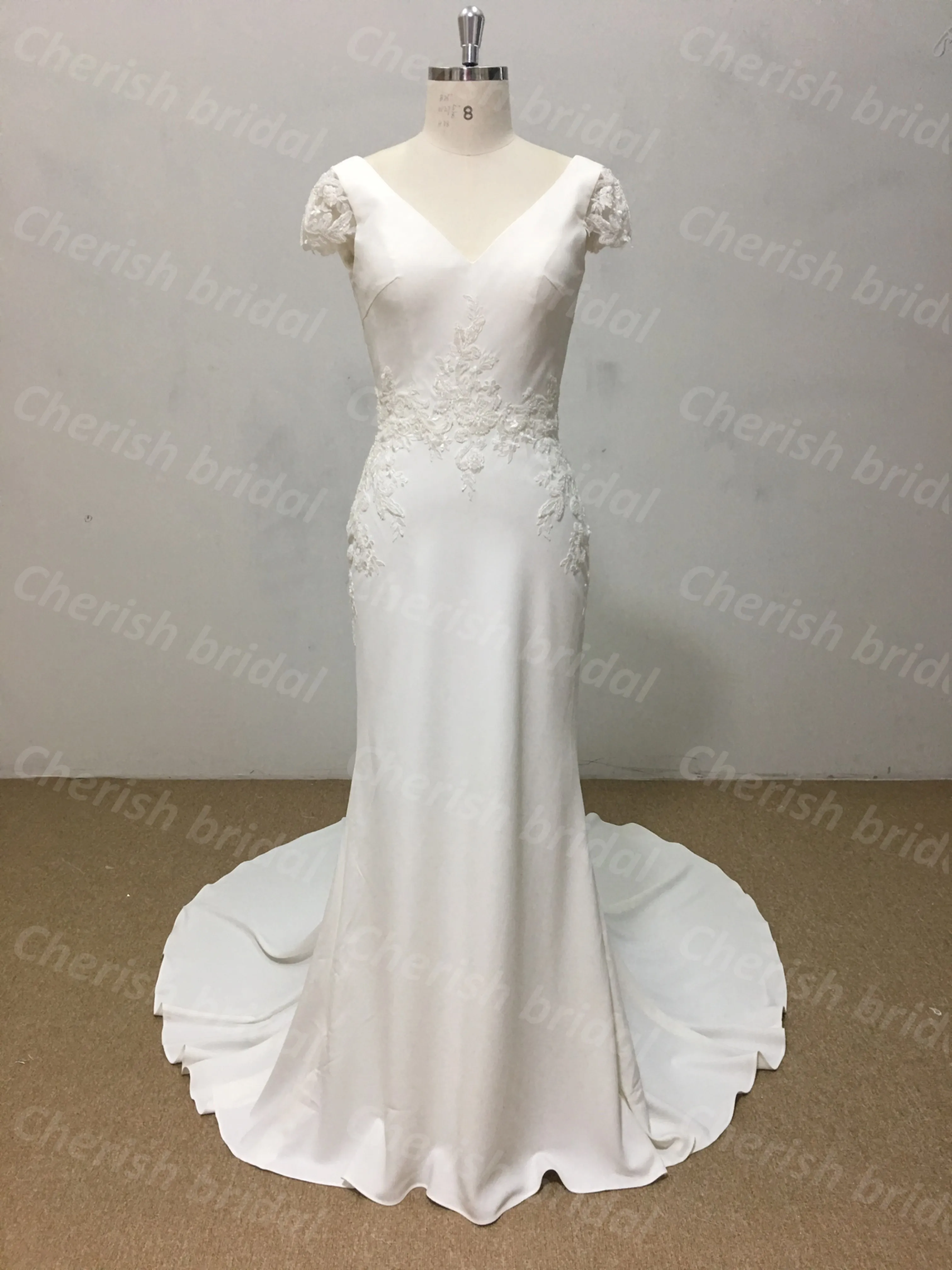 

Атласное свадебное платье-Русалка с рукавом-крылышком, платье невесты с кружевной аппликацией и открытой спиной для женщин, C3005M