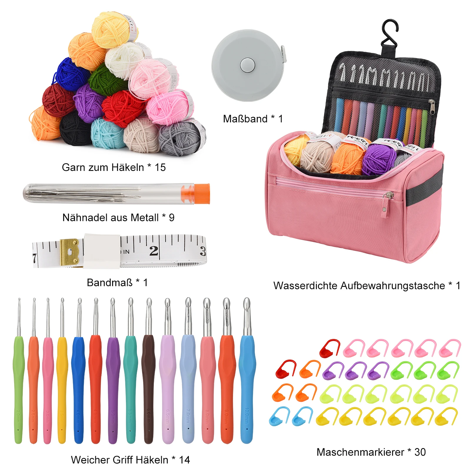 1 Set DIY-Häkelset für Anfänger, mit Wolle, Tasche, Häkelzubehör, Strickset, praktisches Häkelnadel-Set (optional) – Detail 25