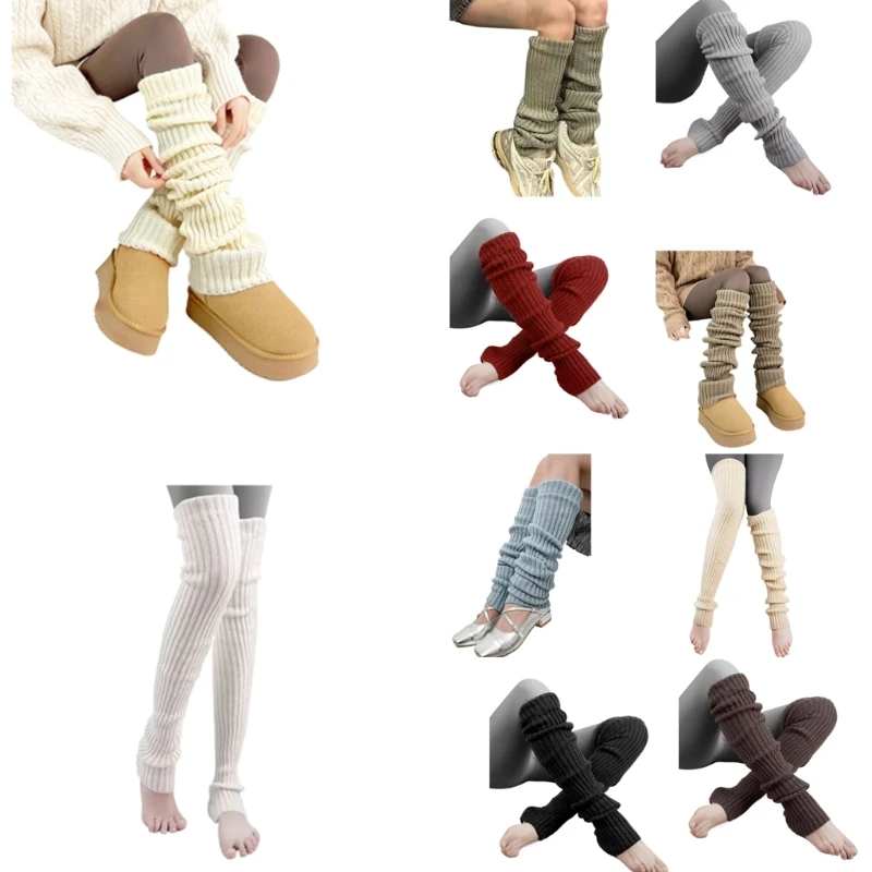 

Women Ribbed Knitted Long Socks Leg Warmer Harajukus Leg Cover Boot Socks Gifts