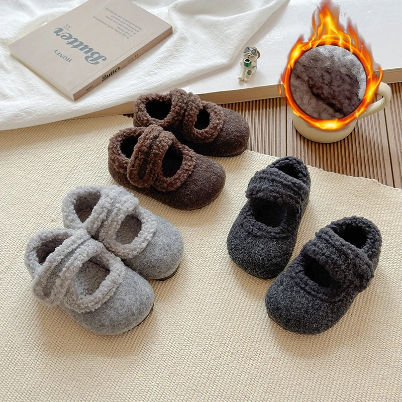Girls Plush Lining Winter Shoes Soft Sole