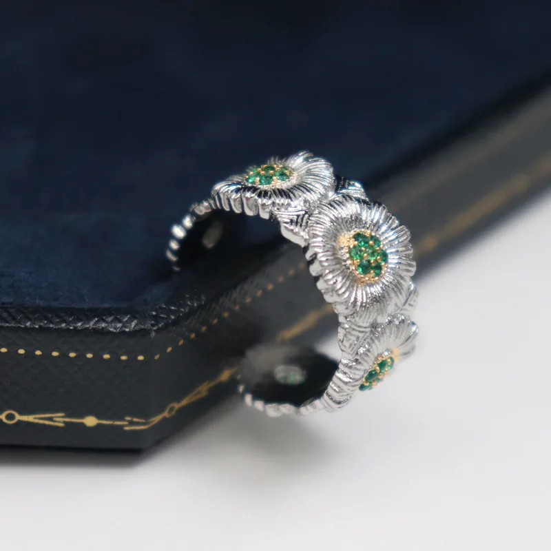 Cute Daisy Flower Ring for Women Sweet Korean Gold Plated Open Rings Lady's Luxury Jewelry Set Gift