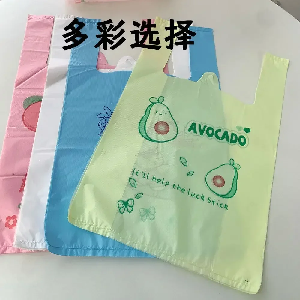 100pcs 0.04mm Thin Fruit Pattern Packaging Bag Blue Cartoon Panda Plastic Handbag Disposable Takeaway Pink Blue Packaging Pocket 6