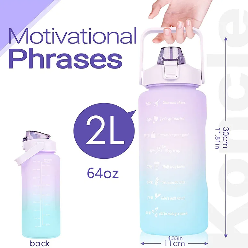 Motivational Gradient 2-Liter Leak-Proof Sports Water Bottle