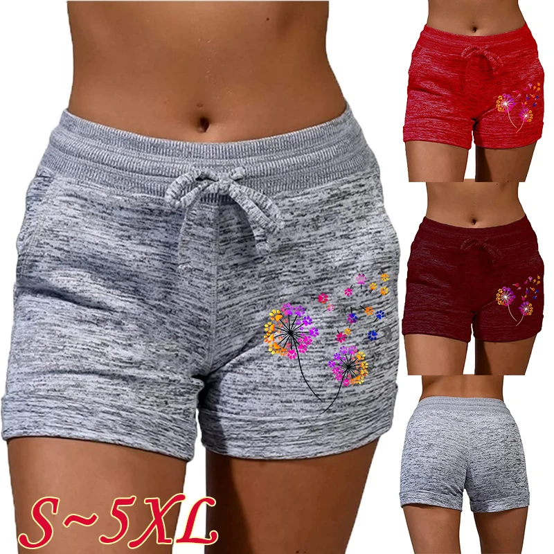 New Women's Printed Yoga Shorts for Leisure Sports High Waist Drawstring Elastic Ultra Short Women's Sports Shorts 2022 new cotton elastic low waist bandage drawstring shorts nightclub pole dance short jeans feminino