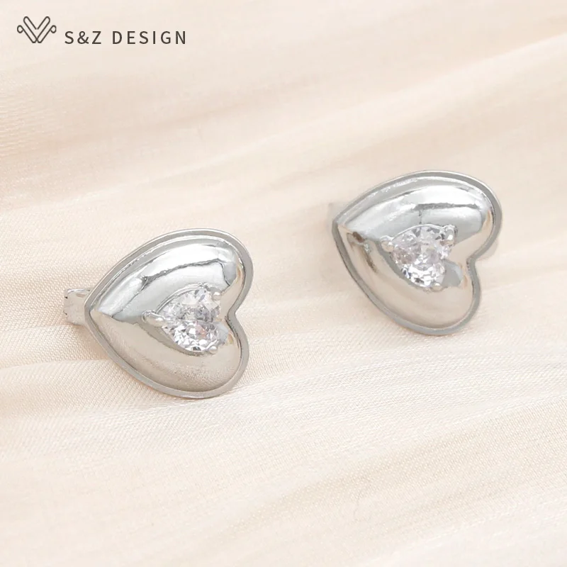 S&Z DESIGN New Fashion Heart-shaped Cubic Zirconia Drop Earrings For Women Wedding Elegant Jewelry Rose Gold Color Eardrop