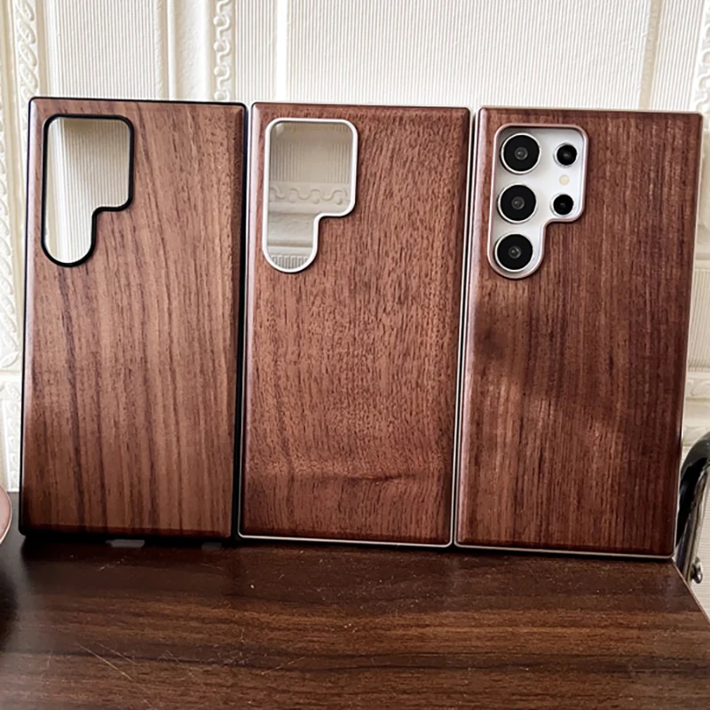Premium Aluminum Alloy Frame with Wooden Back Case Cover - Walnut, Ebony, Rosewood