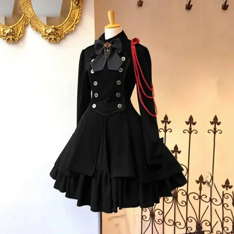 

Mileval retro Gothic bow lolita dress long sleeves cute suit Halloween cosplay costume women ruffle Grace suit girls gift