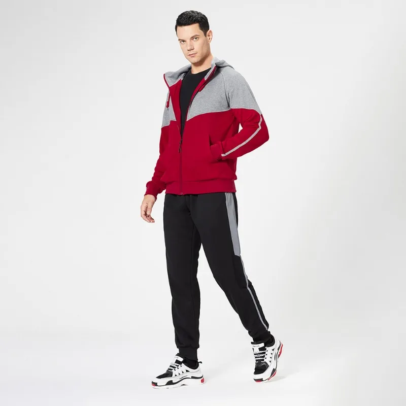 Spring and Autumn Sports Sets Men's Patchwork Zipper Hooded Jacket Casual Pants Two Piece Set