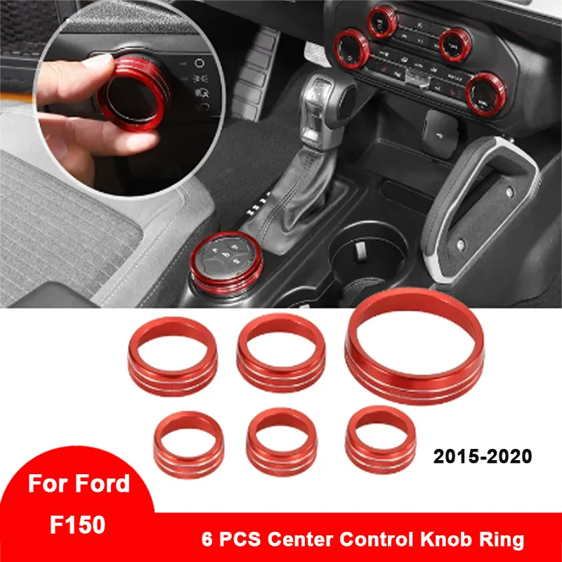 

For Ford F150 2015-2020 6 PCS Air Conditioner &amp Audio Switch Knob Ring Cover Trim Front Control Button Decorative Circle Ring