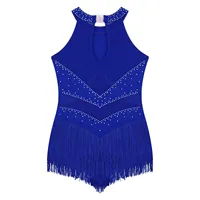 Kids Girls Sleeveless Fringed Bodysuit Moden Latin Jazz Dance Leotard Dress Rhinestones Gymnastics Skating Performance Costumes - Image 3