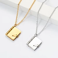Classic Gold/Steel Color Book Pendant Stainless Steel Necklace Jewelry for Women Men Wholesale Hypoallergenic 1