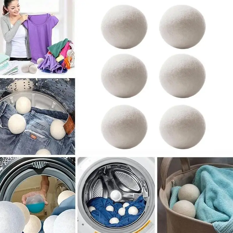 Dryer Wool Balls Drying Time Shortener Set Of 6 Reusable Fabric Softener Ball Reduces Clothing Wrinkles And Saves Drying Time