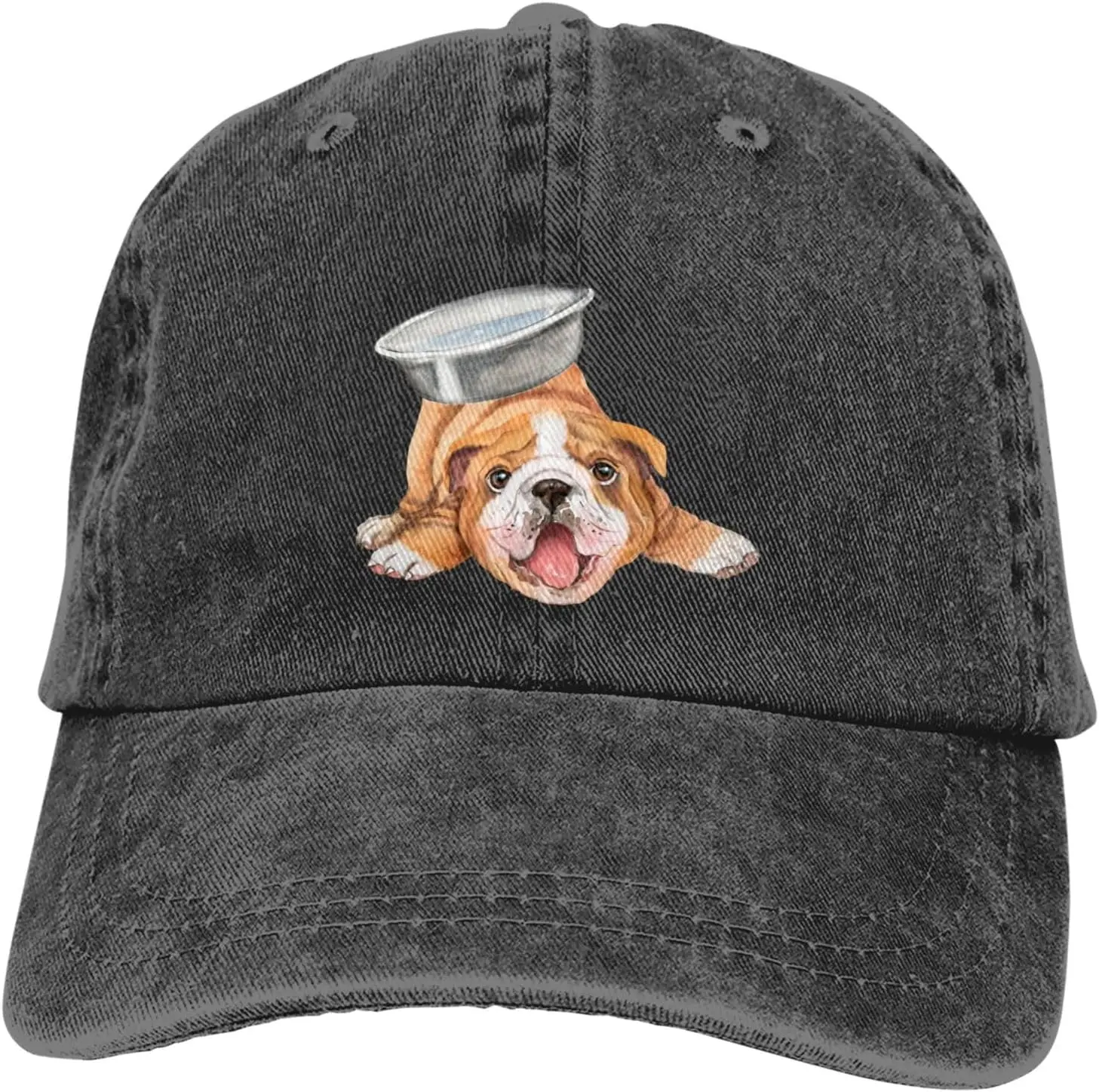 

Bulldog Watercolor Funny Distressed Adjustable Washed Denim Mens Dad Trucker Hat Baseball Ball Cap for Men