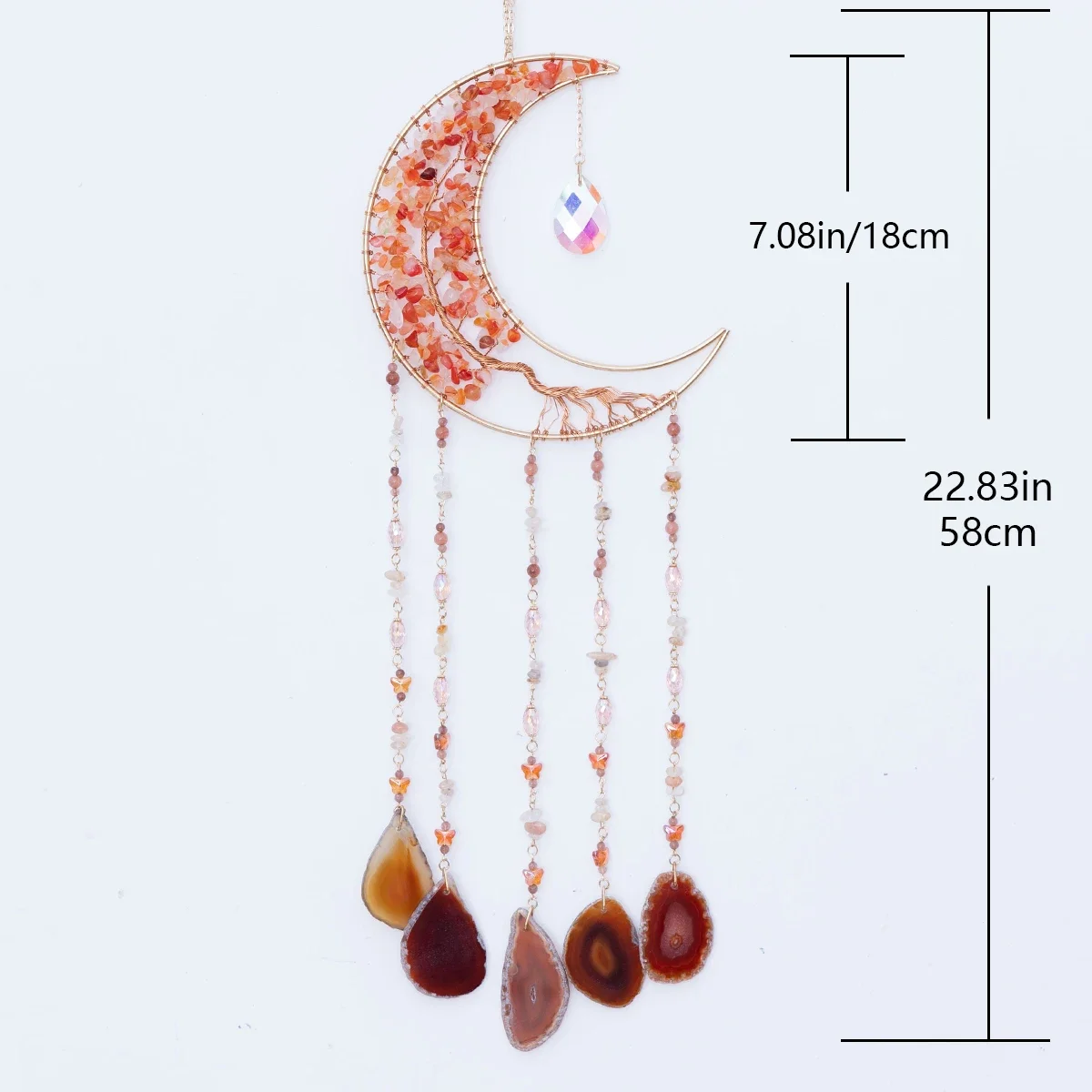 7 Chakra Color Gemstone Dream catchers Natural Agate Garden Living Room Decoration Wind Chime Wall Decor Moon Gem Dream Catchers