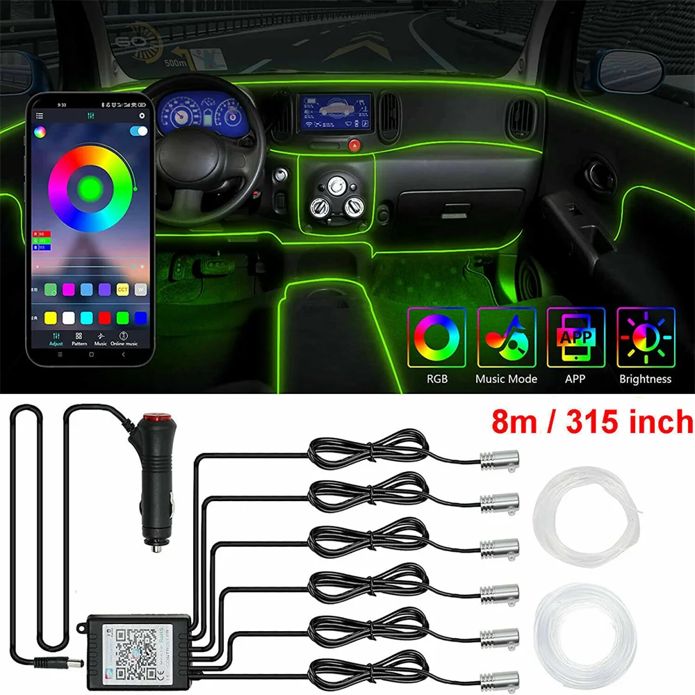 LED Car Interior Ambient Strip Lights RGB Fiber Optic Atmosphere Neon  Lighting Kit W/ APP Remote Control Auto Decorative Lamps - AliExpress