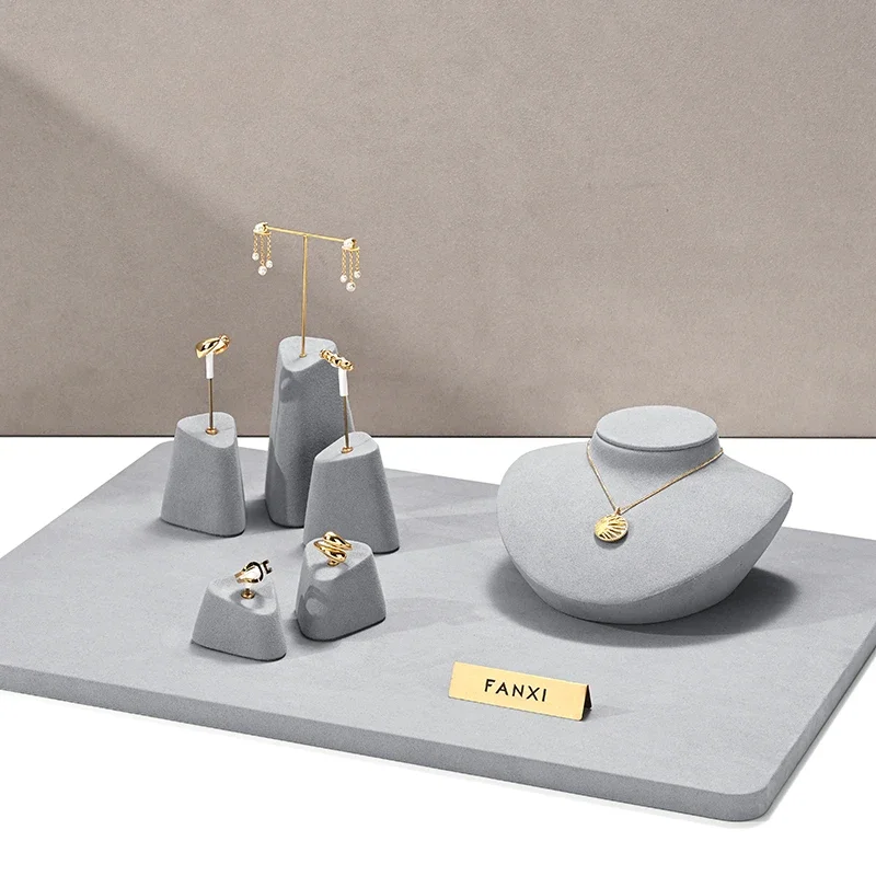 

Gray microfiber metal jewelry display props, rings, earrings, necklaces, counter display accessories, jewelry display rack