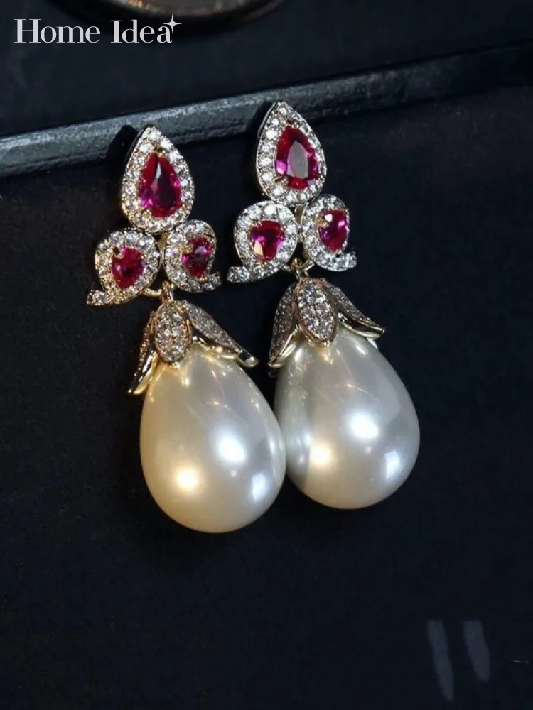 

Banquet Elegant Women Pearl Pendant Earrings Fine Jewelry Fashion Eardrop Ladies Shiny Zircon Ear Studs