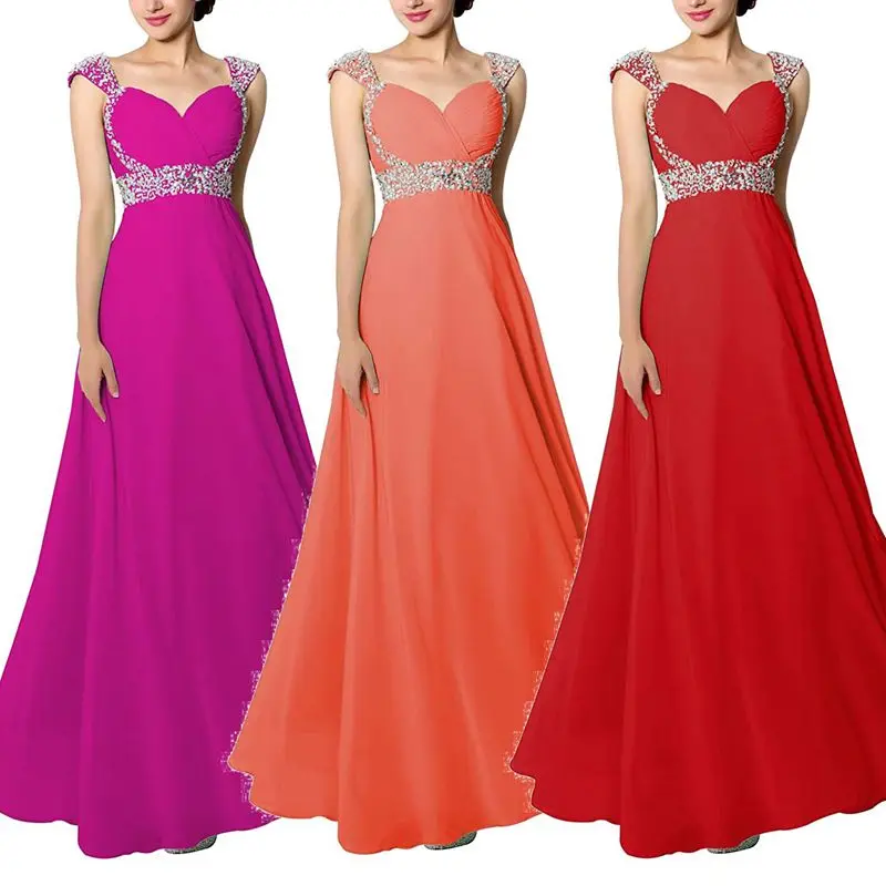 

Sweetheart Red Chiffon Bridesmaid Dresses Beaded Long Wedding Party Gowns A Line Robe Demoiselle D Honneur Femme