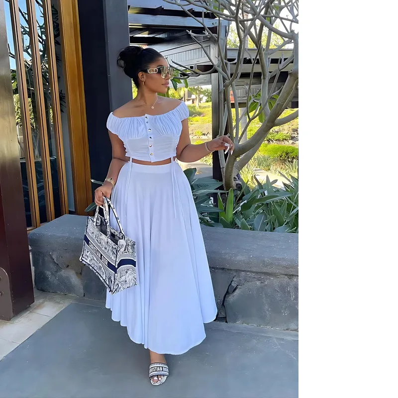 2024 New Fashion Simple and Elegant One Shoulder Short Top A-line Hanging Sense Women's Summer Skirt Elegant Set Two Pieces
