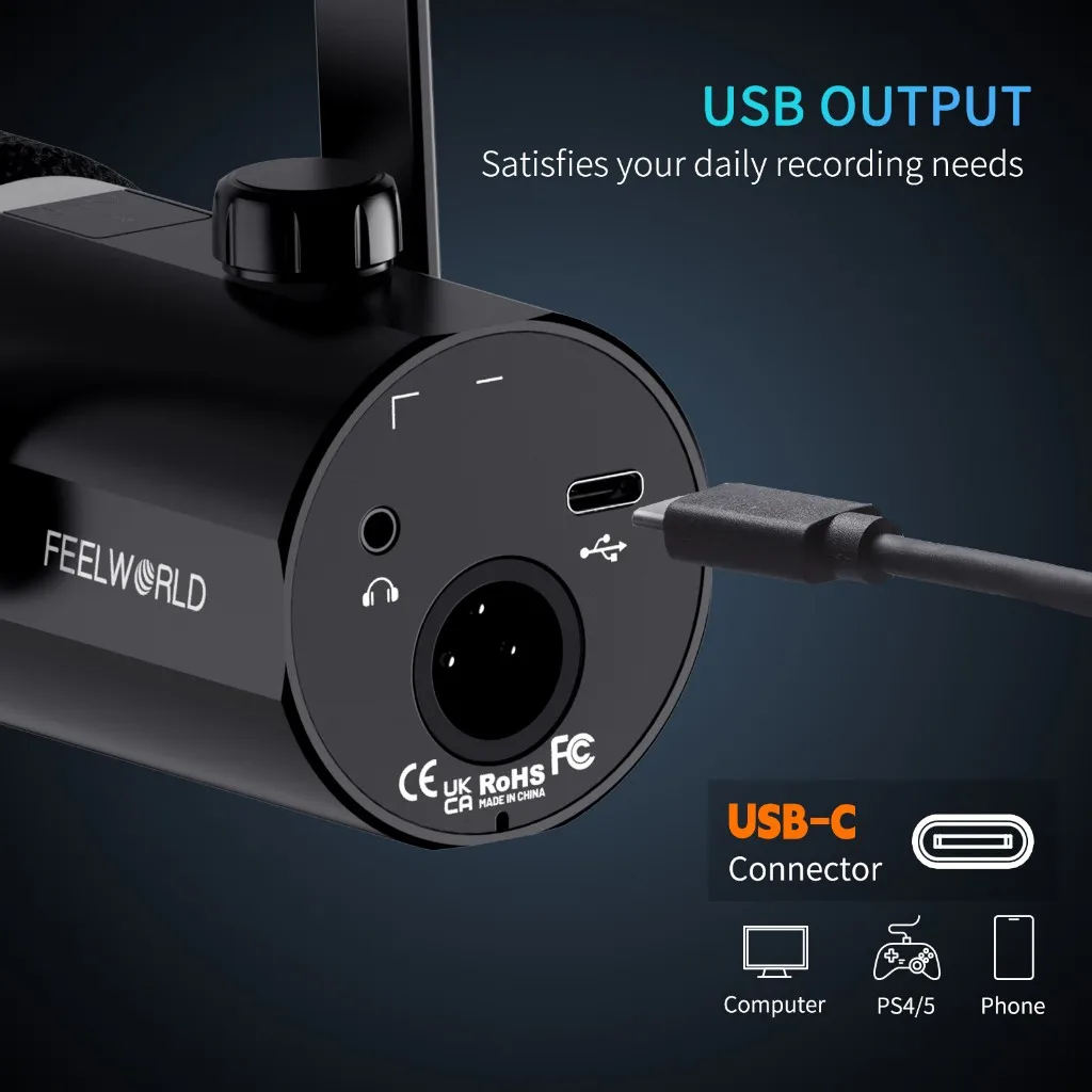 FEELWORLD PM1 다이나믹 마이크, 팟캐스팅 녹음, 게임 라이브 스트리밍용, XLR, USB 다이나믹 마이크