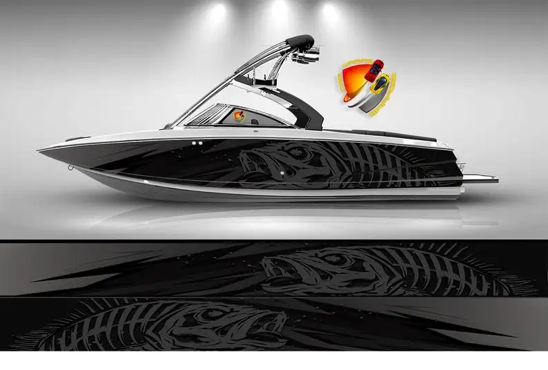 

Dark Gray & Charcoal Fishbones Graphic Vinyl Boat Wrap Decal Fits any Boat