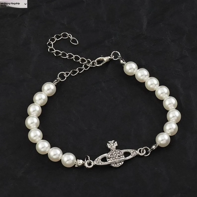 Faionable 2024X Earth Pl Pearl Nelace Diamond Embedded Jewelry Set including Earrings And Bracelet Alloy Material